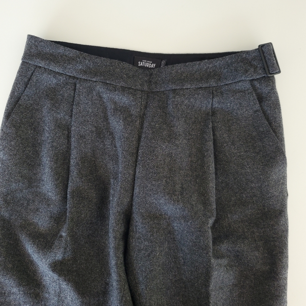 Kate Spade 0 Saturday Pleated Pants Officewear Speckled Dark Grey Wool Trousers - Picture 4 of 16